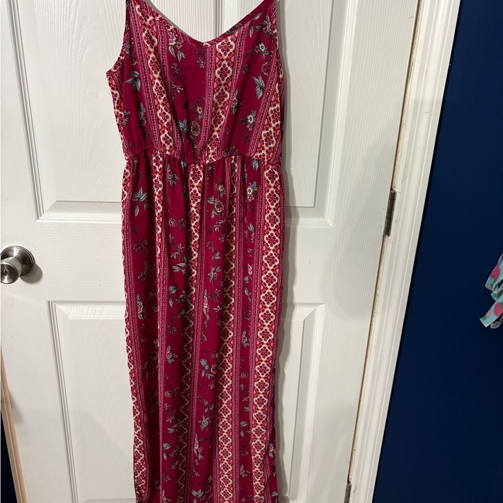 Pink Rose Burgundy Floral Maxi Dress